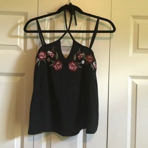 tie neck black tank top